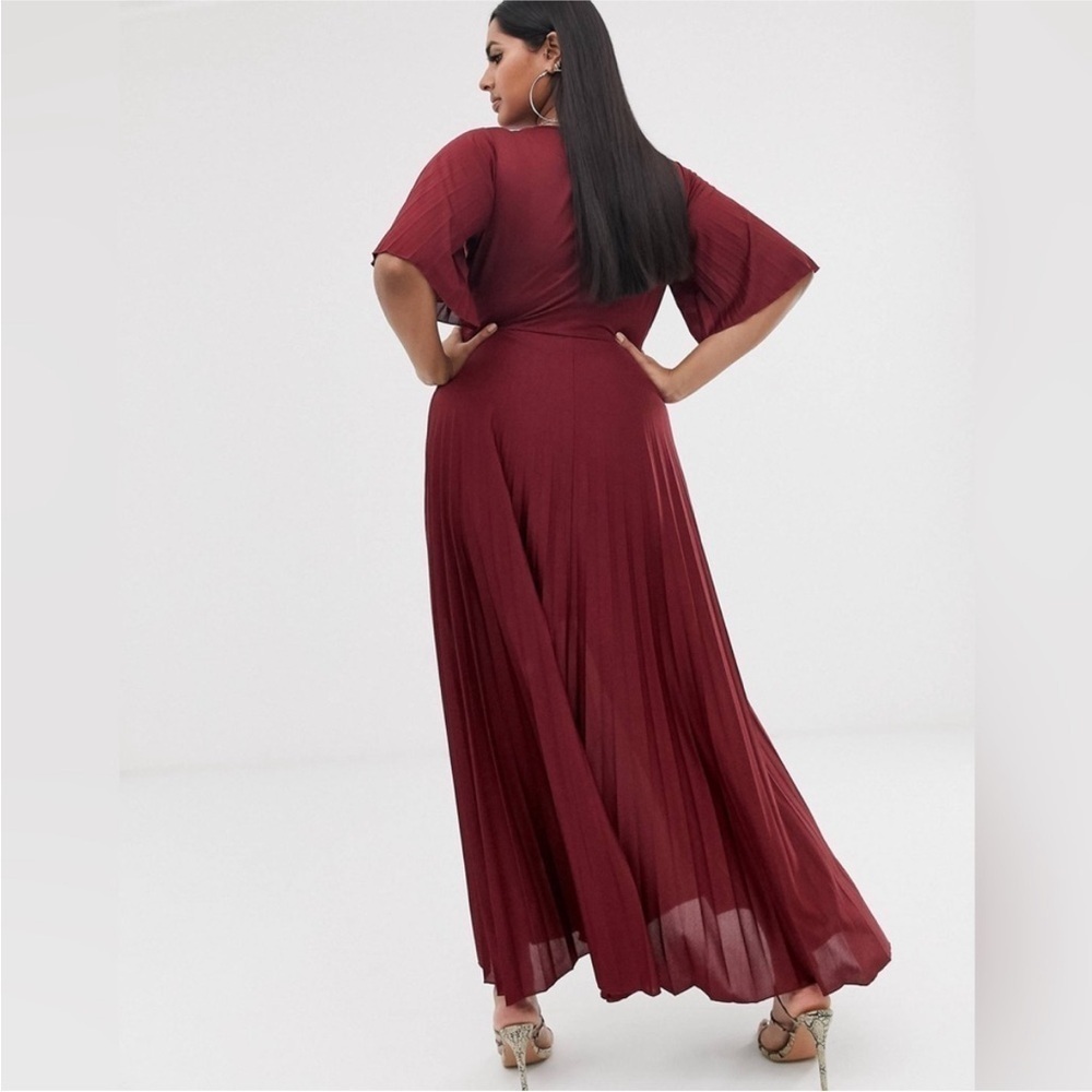 ASOS Curve New Burgundy Wine Kimono Pleat Maxi Dress Women’s Size 12 - Picture 2 of 9